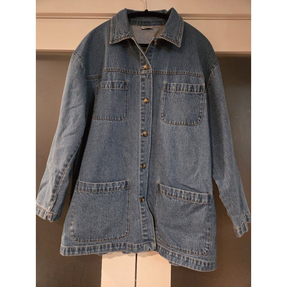 Cabin Creek Denim Chore Coat Jacket Womens L XL Oversized Barn Jean Workwear
